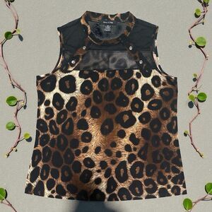 Adele & May Women’s XL Leopard Print Sleeveless Mesh Panel Blouse Brown Black